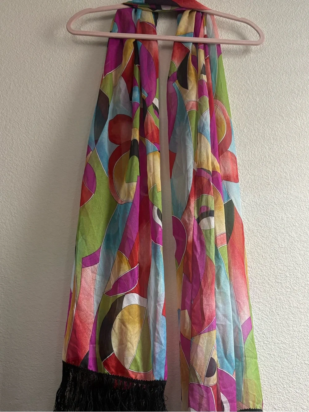 Multicolor Geometric Fringe Scarf - Lightweight Women's Wrap
